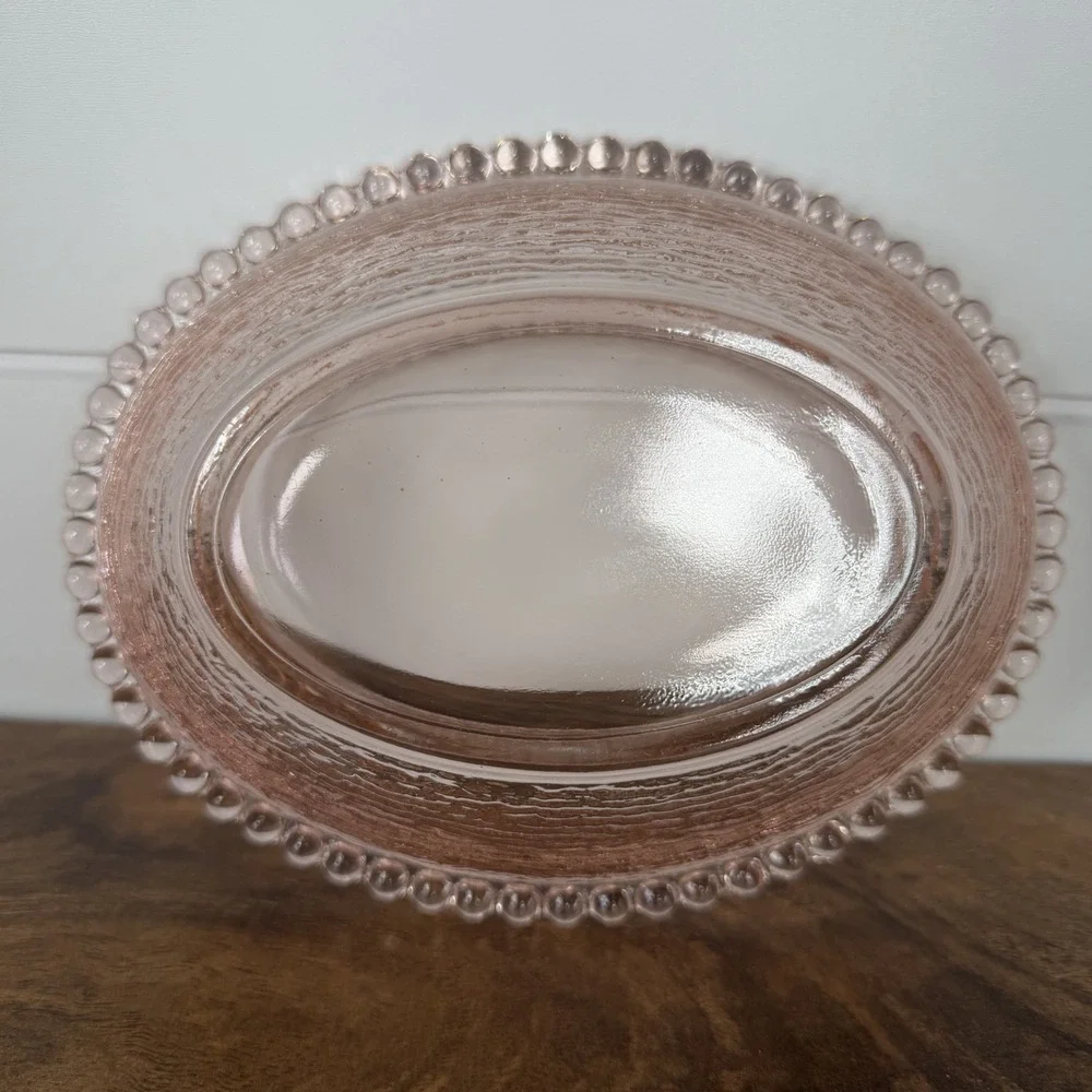 Vintage Indiana Glass Peach/ Pink Hen On A Nest Beaded Edge BOTTOM ONLY 7